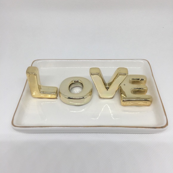 Other - 3 Dimensional LOVE Trinket Tray in Gold and White